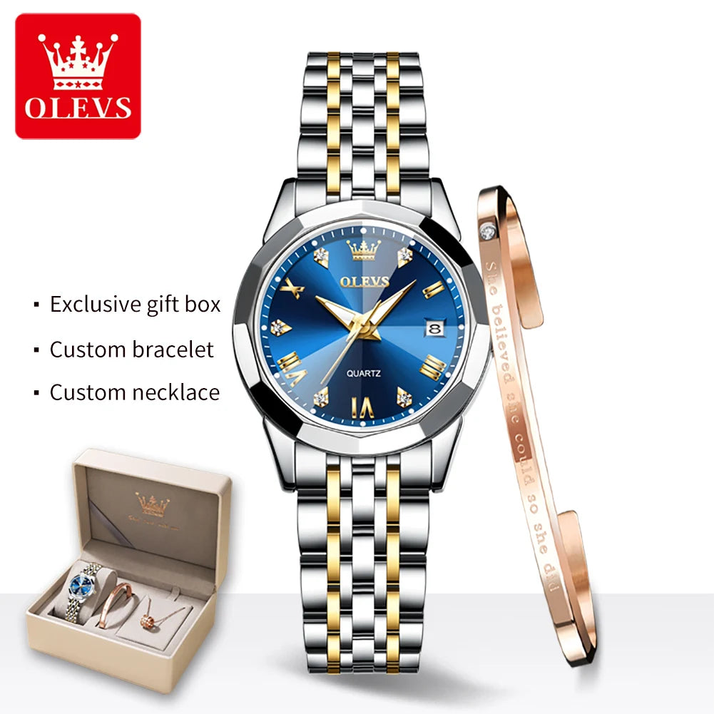 OLEVS 9931 Quartz Women's Watch Stainless Steel Dual Calendar Waterproof
