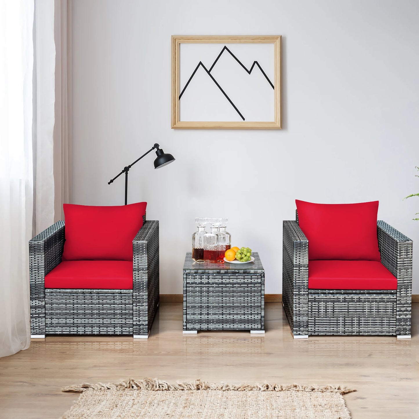 HOMASIS 3 Piece Patio Rattan Furniture Bistro Set Cushioned