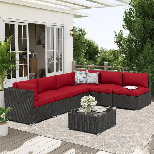 7-Piece Outdoor Patio Furniture Sofa Set With Glass Top Table