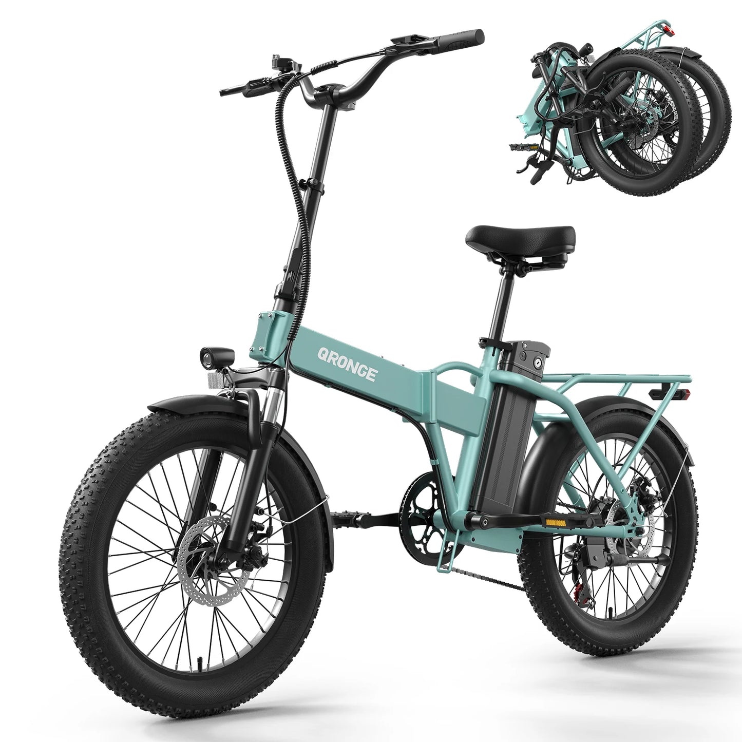 QRONGE Waterfall Folding Electric Bike 1000W Peak 48V