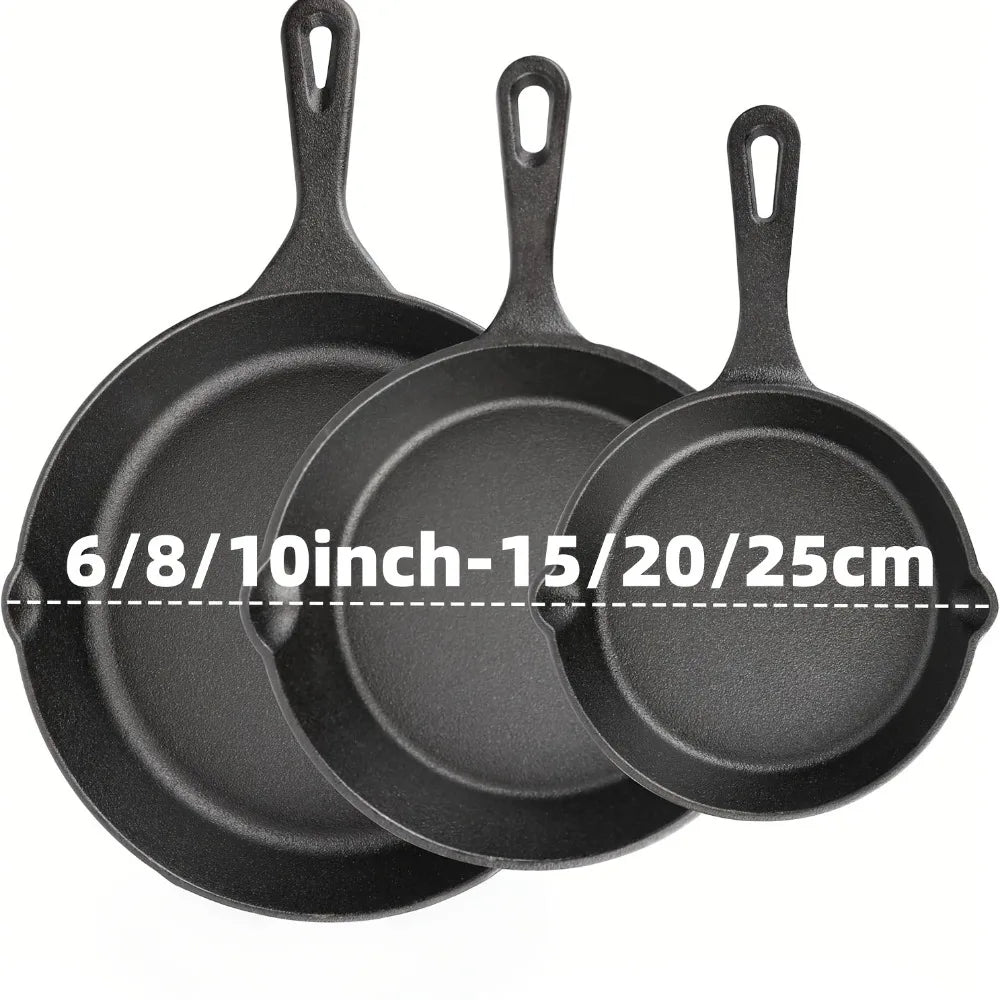 AEDG Three Piece Cast Iron Skillet Set Preseasoned for Oven