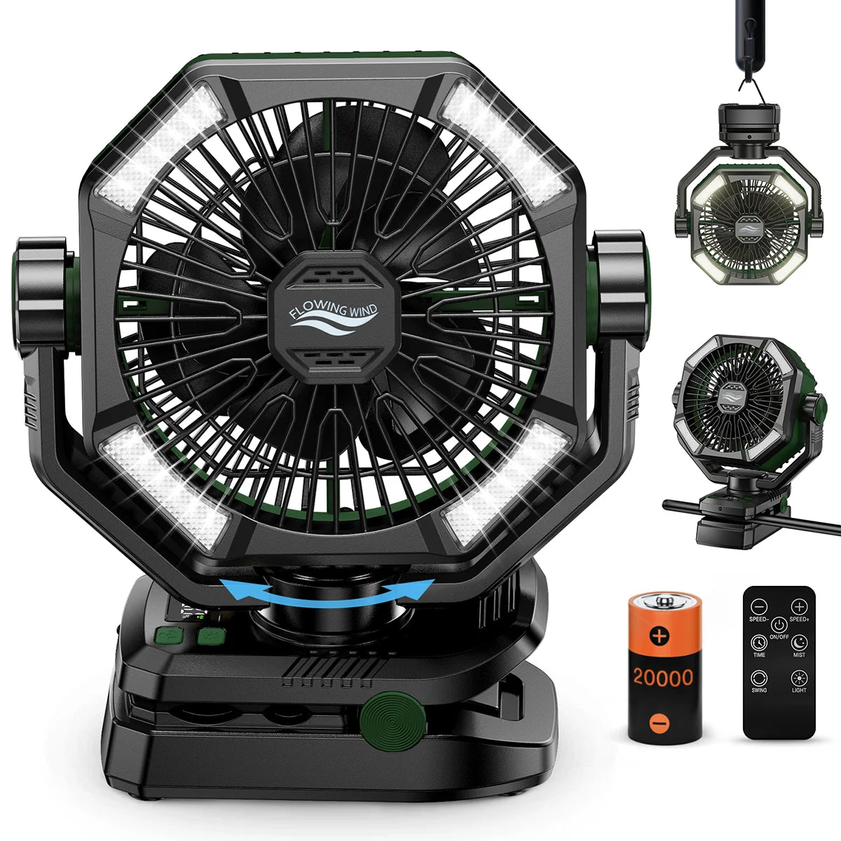 SKYTOO Camping Fan Dual Motor 20000mAh Clip Fan With Digital Display Lantern