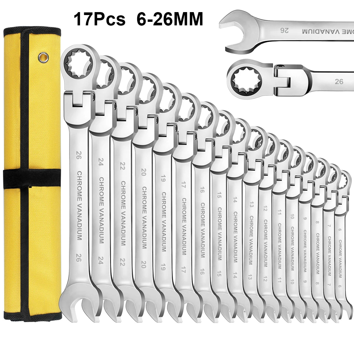 WOZOBUY Flex Head Ratchet Wrench Set With Cr V Steel