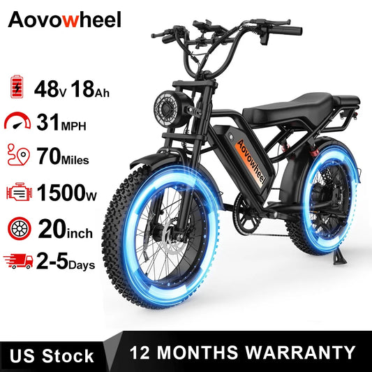 AOVOWHEEL AW2PRO Electric Bike 1500W Fat Tire 70 Miles Range