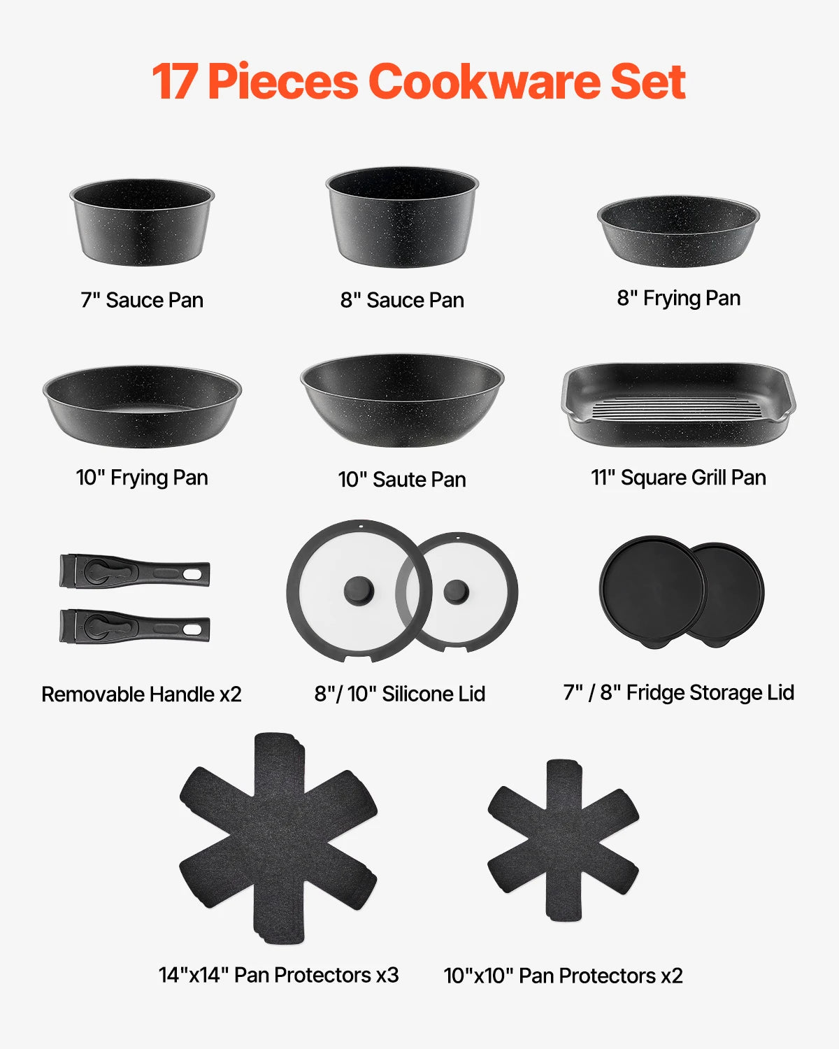 SucceBuy 17 Piece Nonstick Cookware Set Granite Induction Compatible