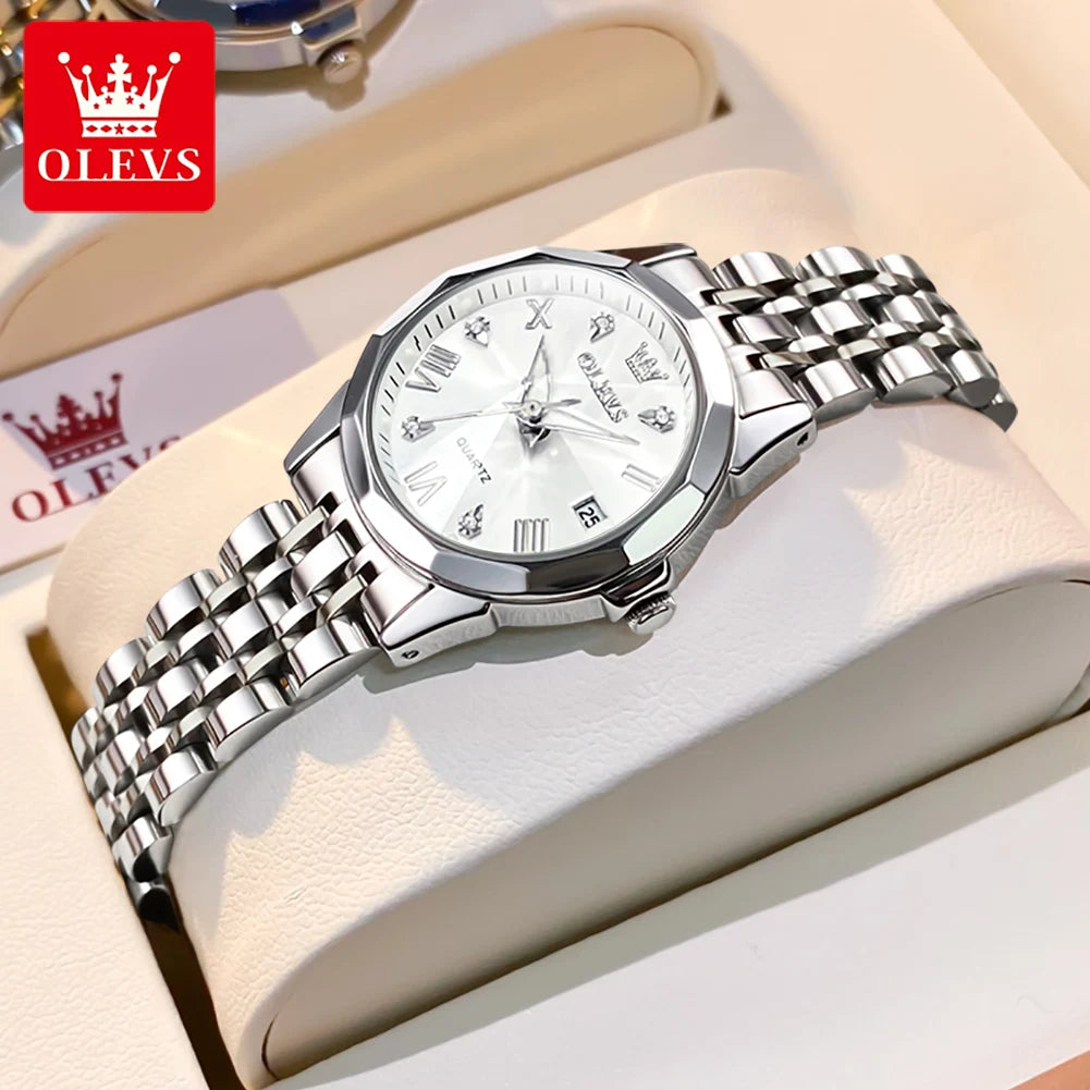 OLEVS 9931 Quartz Women's Watch Stainless Steel Dual Calendar Waterproof