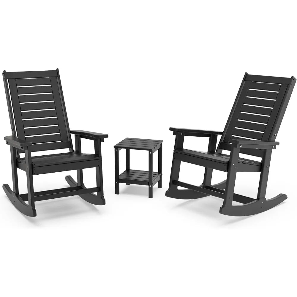 Outdoor Rocking Chair Set 3-Piece HDPE Plastic Porch Rockers
