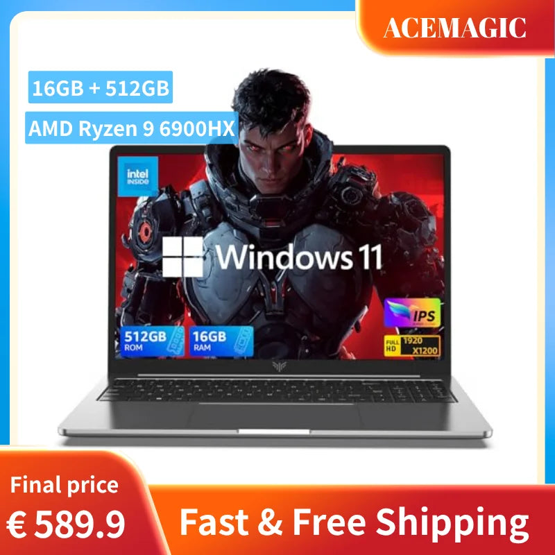 ACEMAGIC Ryzen 9 6900HX Gaming Laptop 16GB 512GB SSD