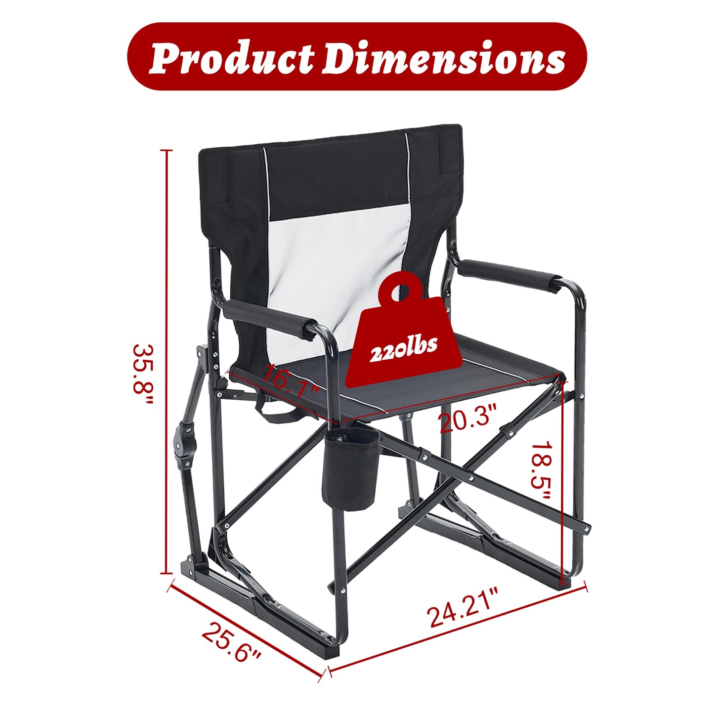 JHK Outdoor Folding Camping Chair With Mesh Back Armrests Waterproof