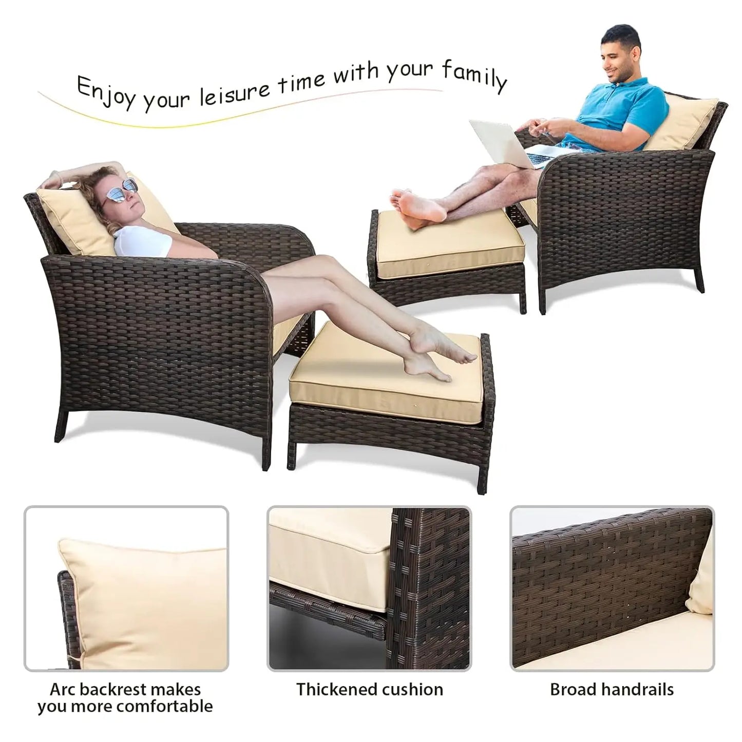 Rattan Wicker Balcony Furniture 5 Piece Outdoor Patio Set Cushions