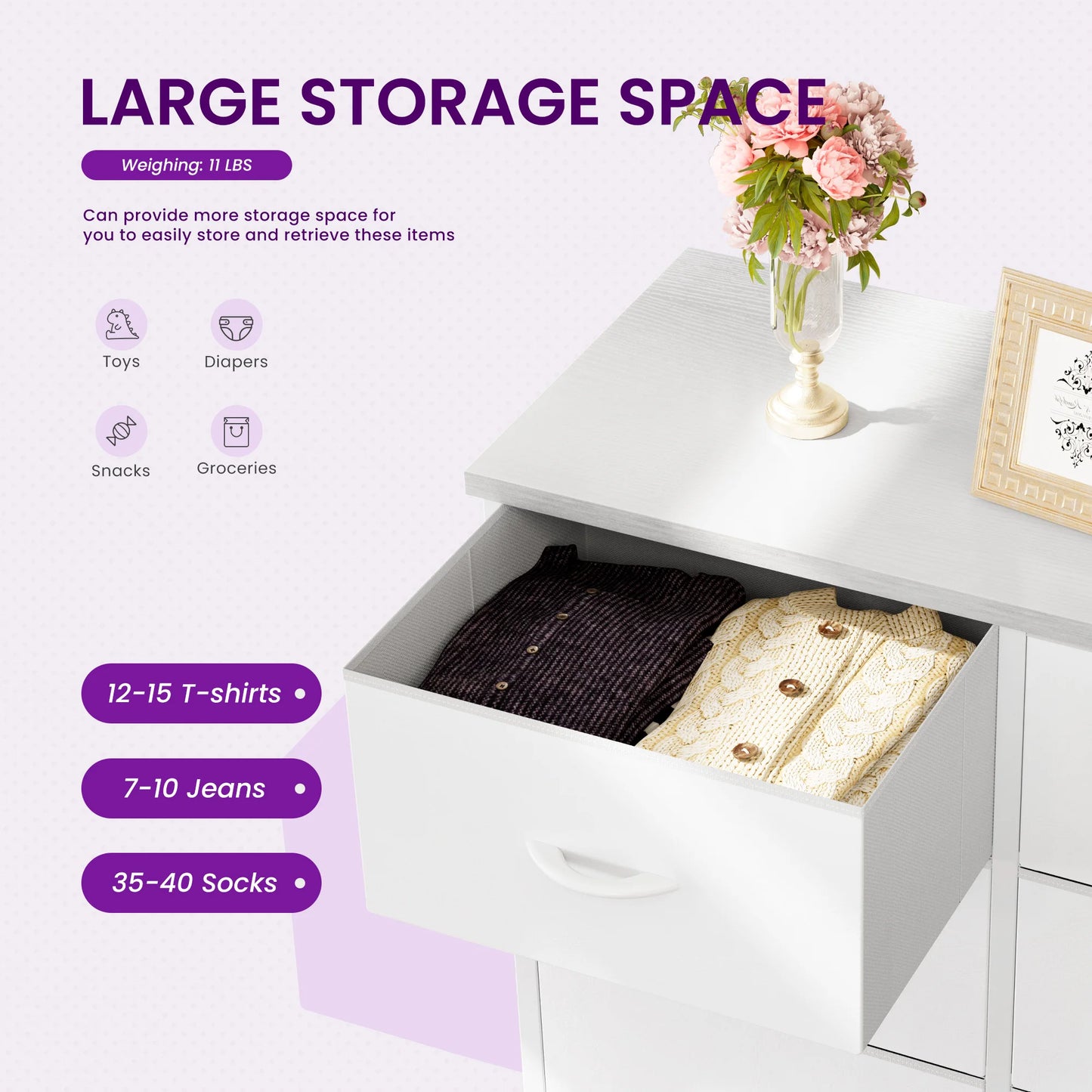 JHK Dresser Wardrobe With 8 Fabric Drawers Metal Frame