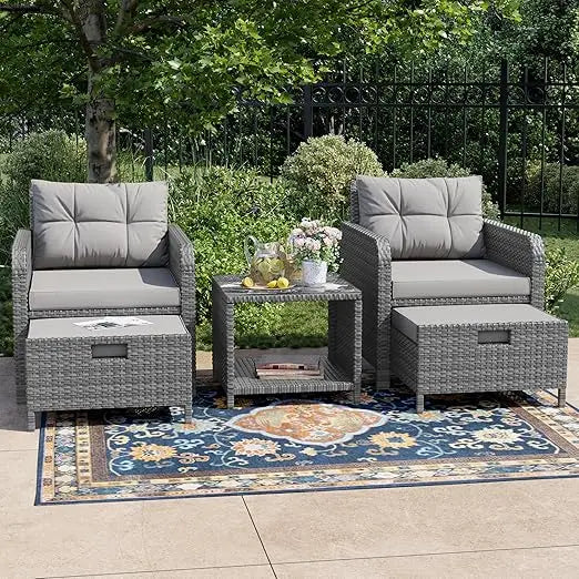 Outdoor Balcony Five-Piece PE Wicker Patio Conversation Set