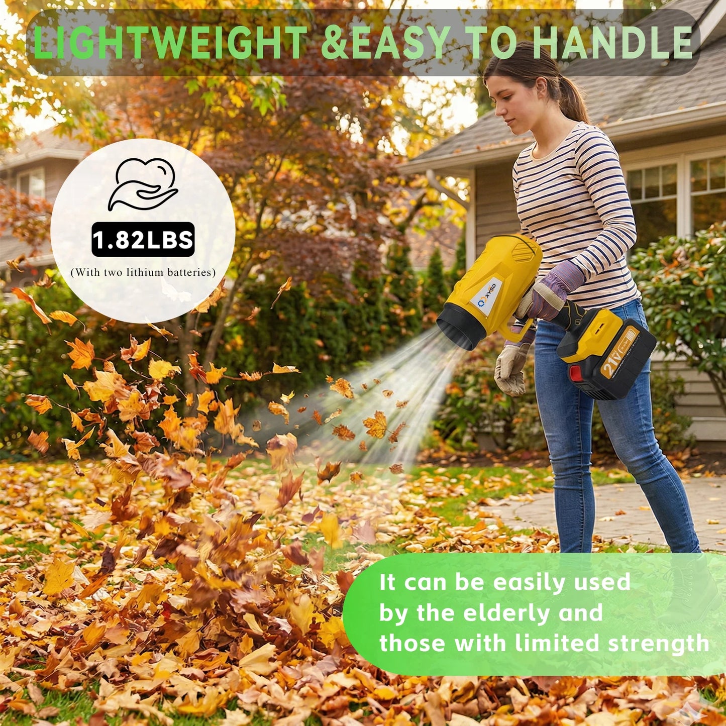 XYSD Cordless Leaf Blower With 2x4500mAh Batteries Turbo Jet Blower