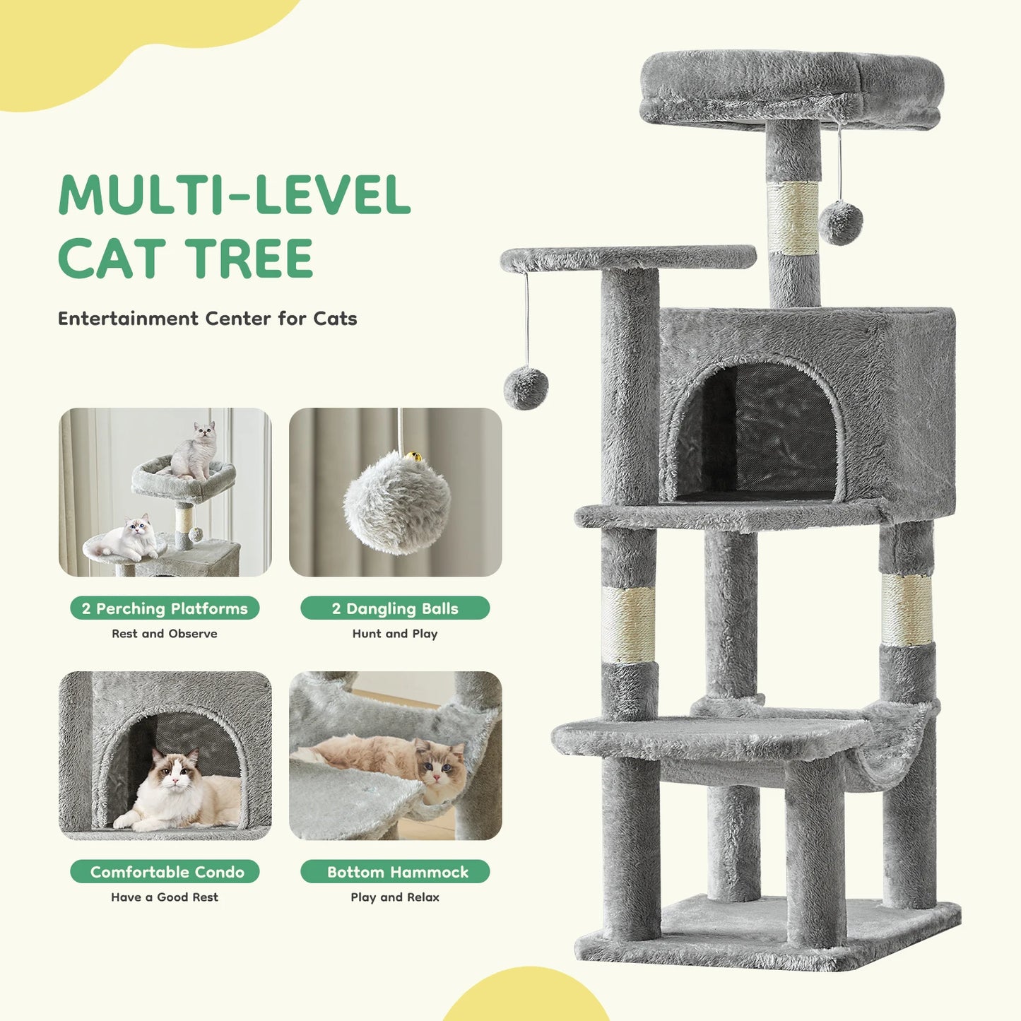 JHKCN Cat Tree Tall Climbing Tower For Indoor Cats
