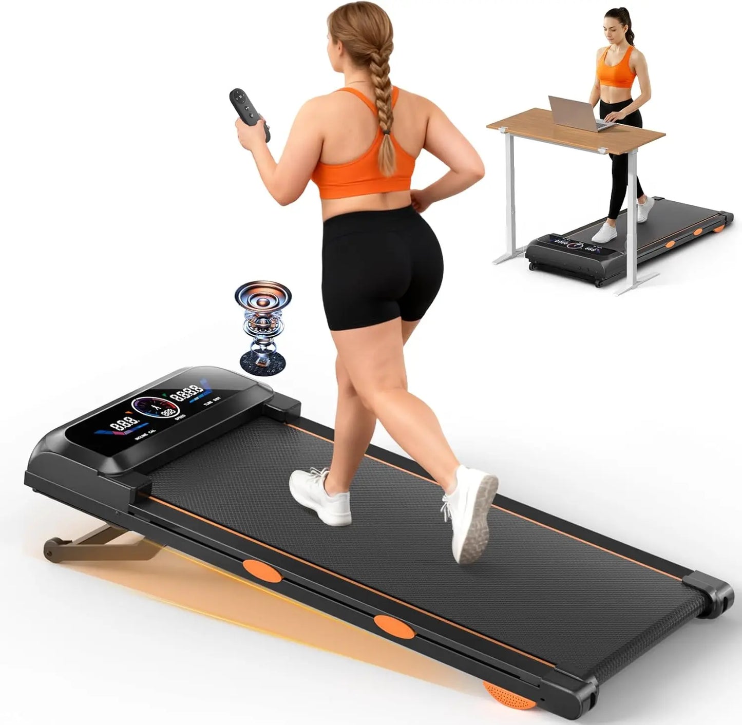 3.5HP Under Desk Walking Pad Treadmill With Auto Incline RGB UI Screen