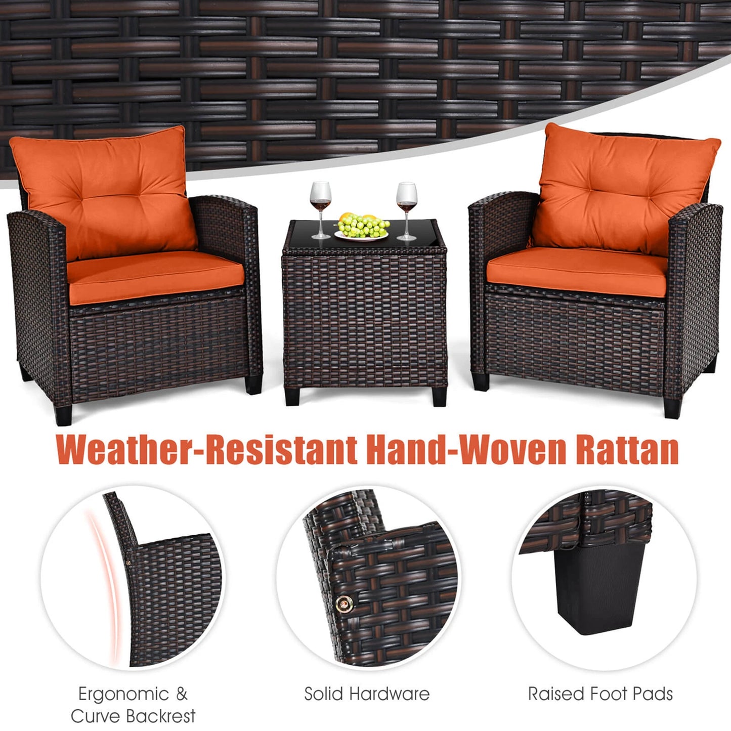 HOMASIS 3 Piece Outdoor Rattan Conversation Set Cushioned Sofa