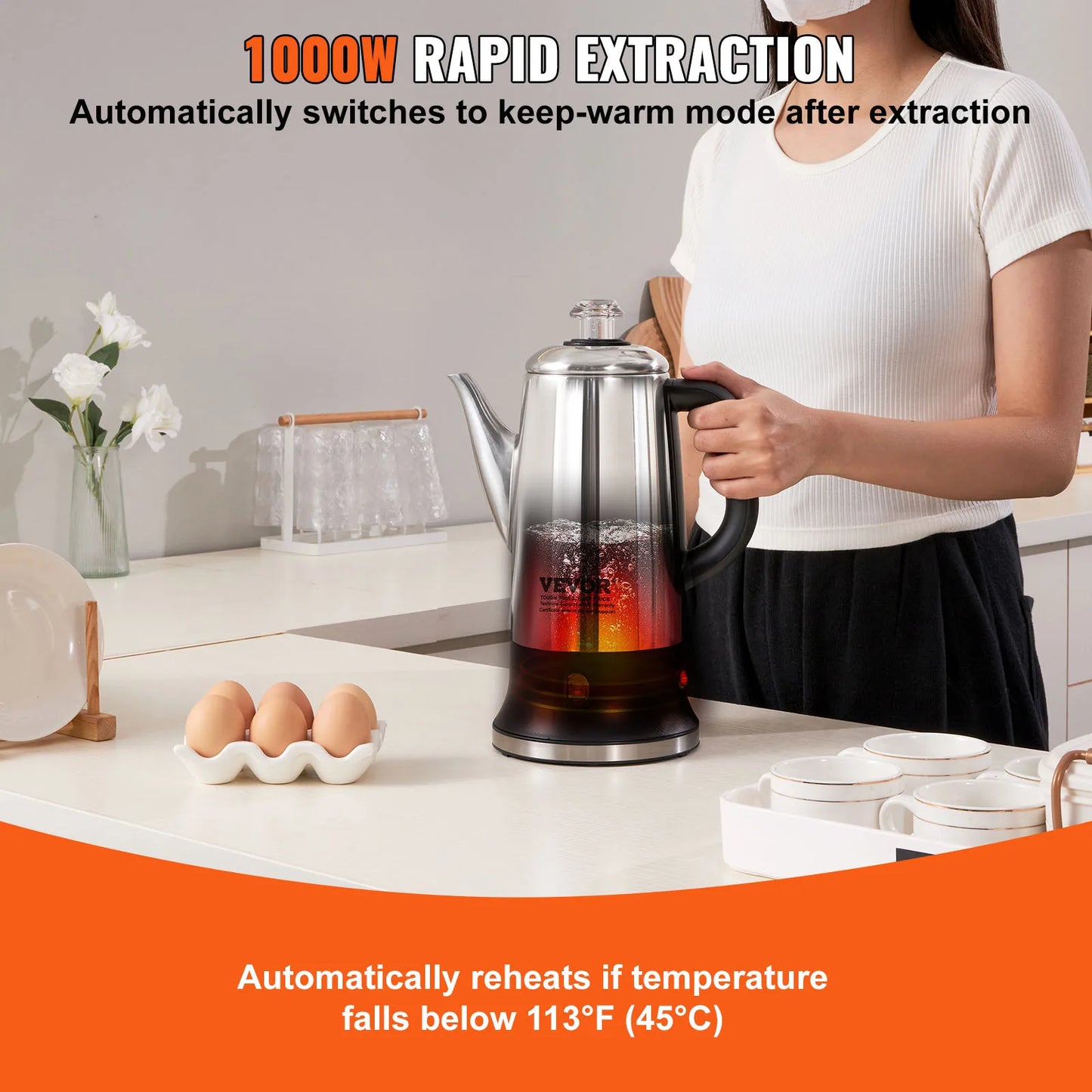 SucceBuy 12-Cup Electric Percolator Coffee Pot 304 Stainless Steel Keep Warm