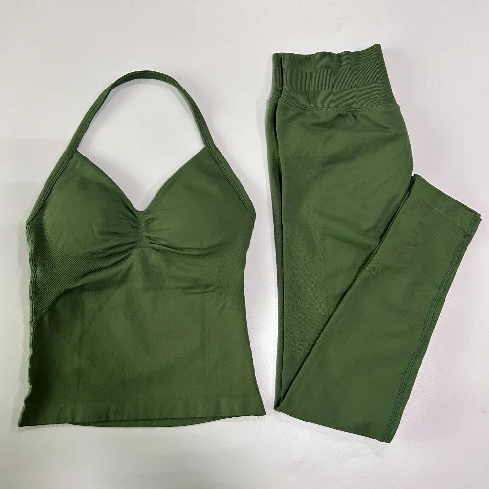 Seamless Gym Set For Women With Tank Top And High Waist Leggings