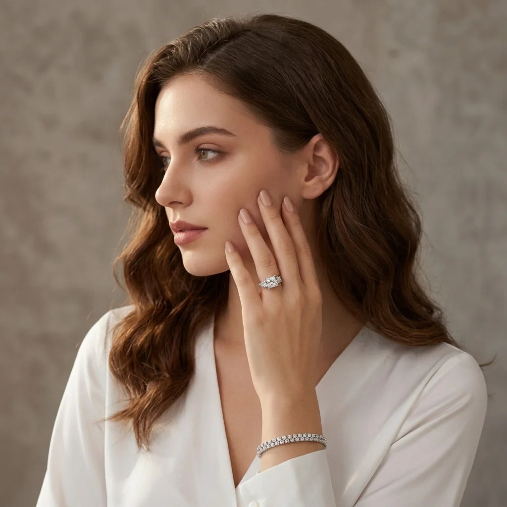 Lyee Cyee Princess Cut Three Stone Moissanite Silver Ring
