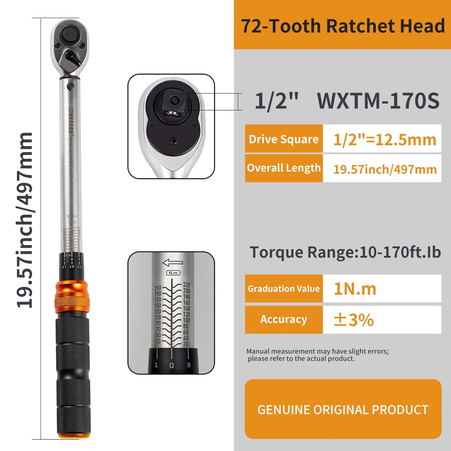 Waxtron Torque Wrench 1 To 220 Nm Precision Drive 1/4 3/8 1/2