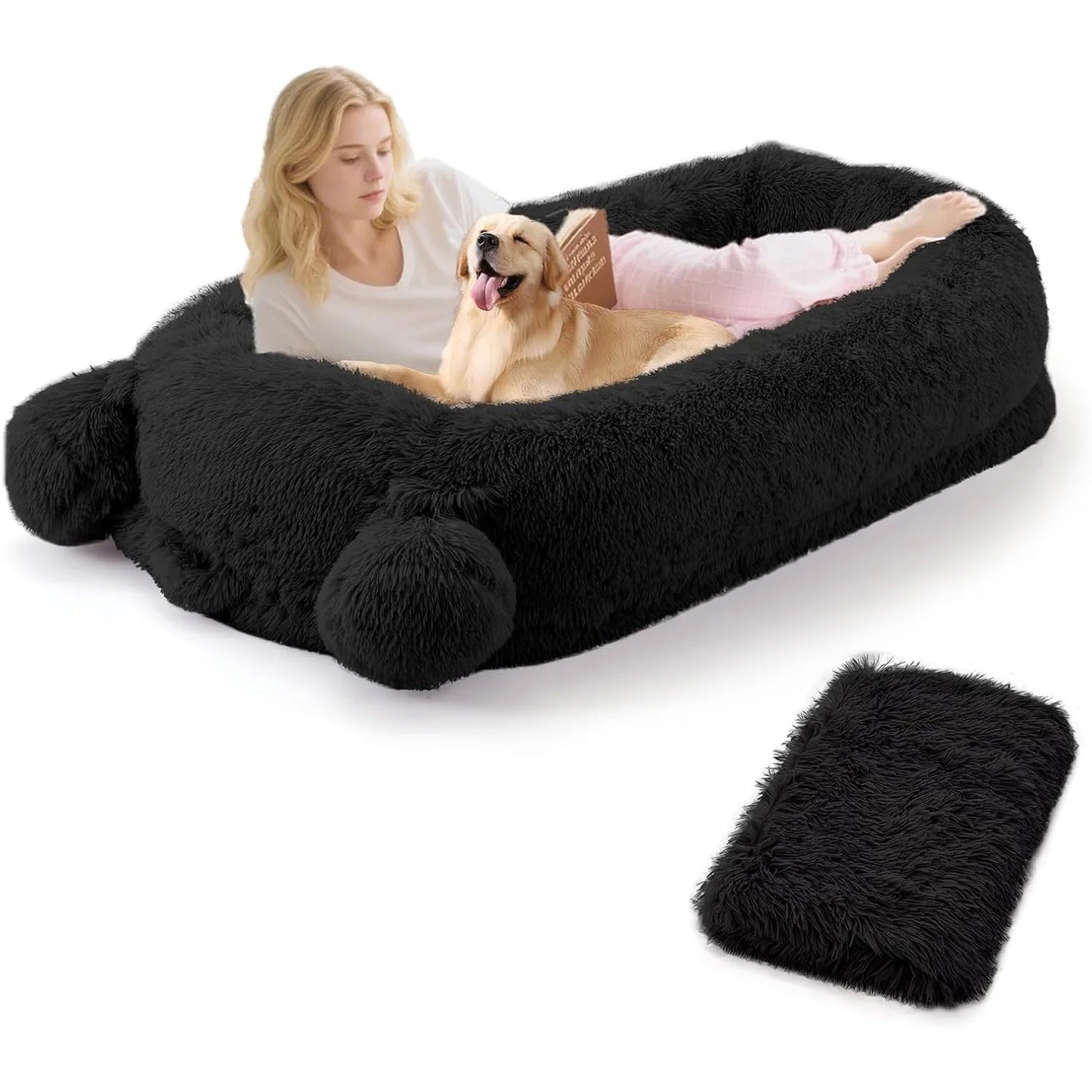 HiMISSCN Dog Bed With Removable Cover, Storage Pockets, Matching Blanket