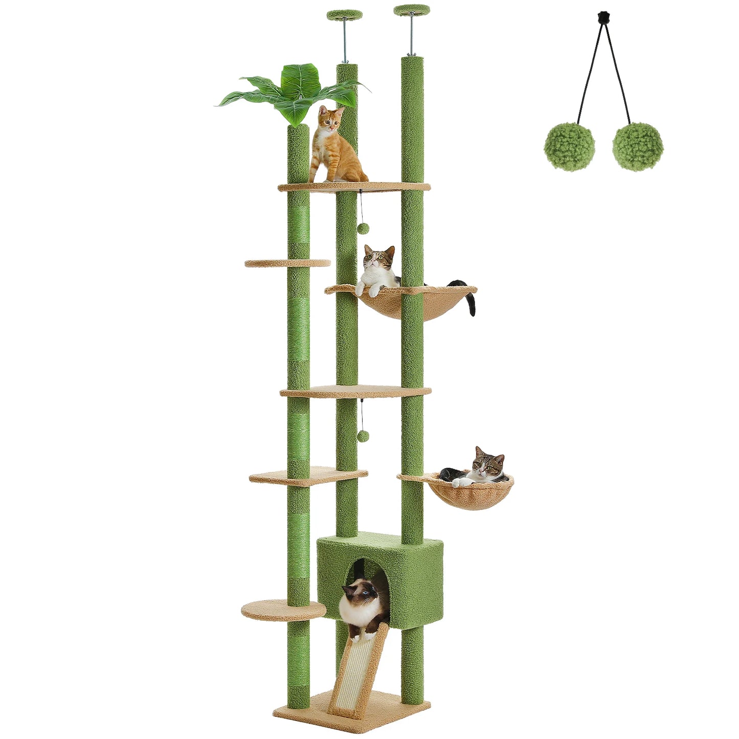 PETEPELA Cactus Cat Tree Floor To Ceiling Tower With Condo Hammock