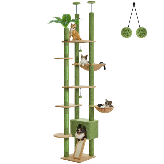 PETEPELA Cactus Cat Tree Floor To Ceiling Tower With Condo Hammock