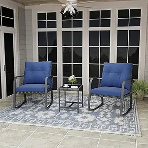 Bistro Patio Table And Rattan Rocking Chairs Set Outdoor
