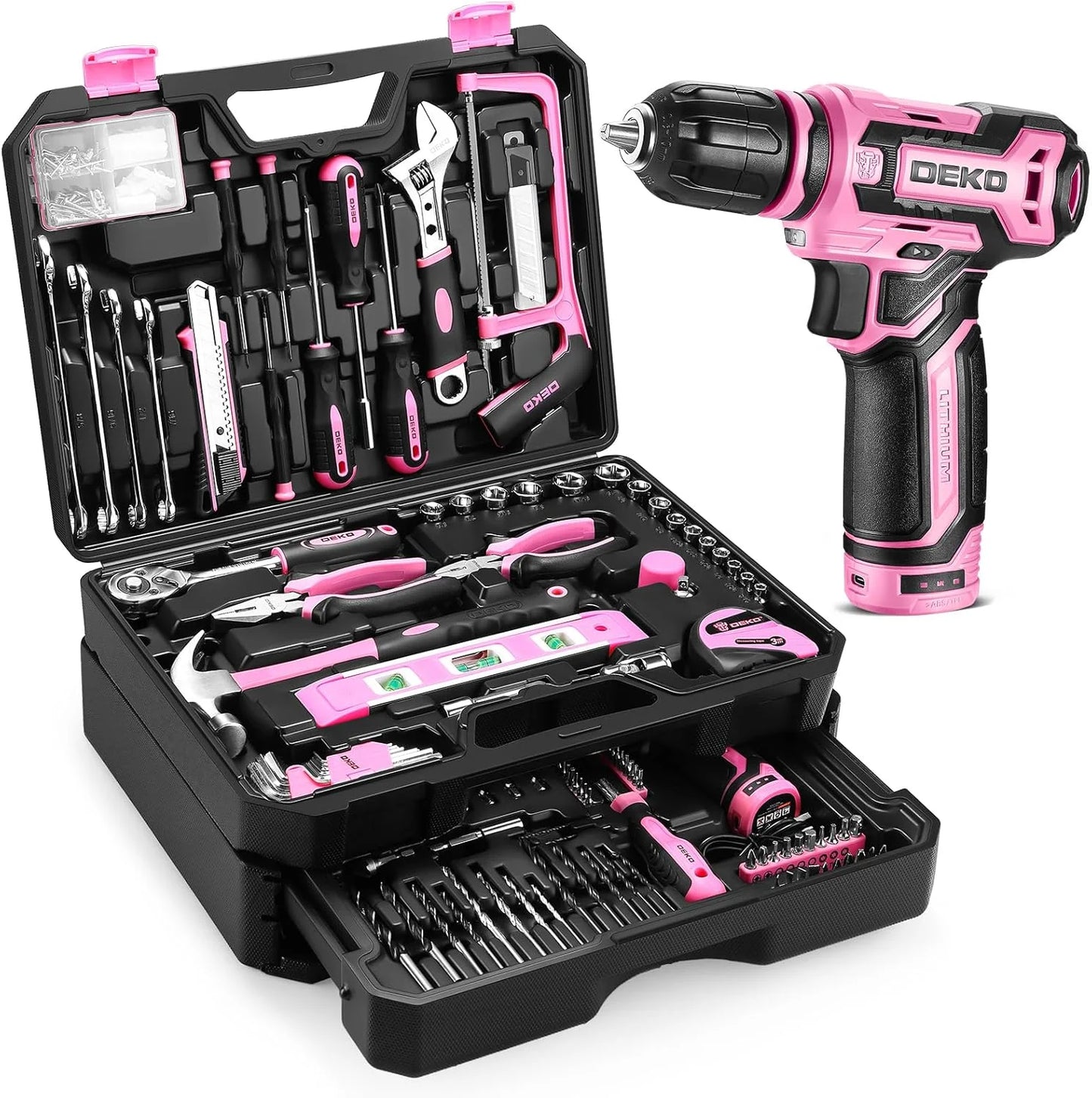DEKO Home Mechanic Toolbox With 12V Cordless Drill And Organizer