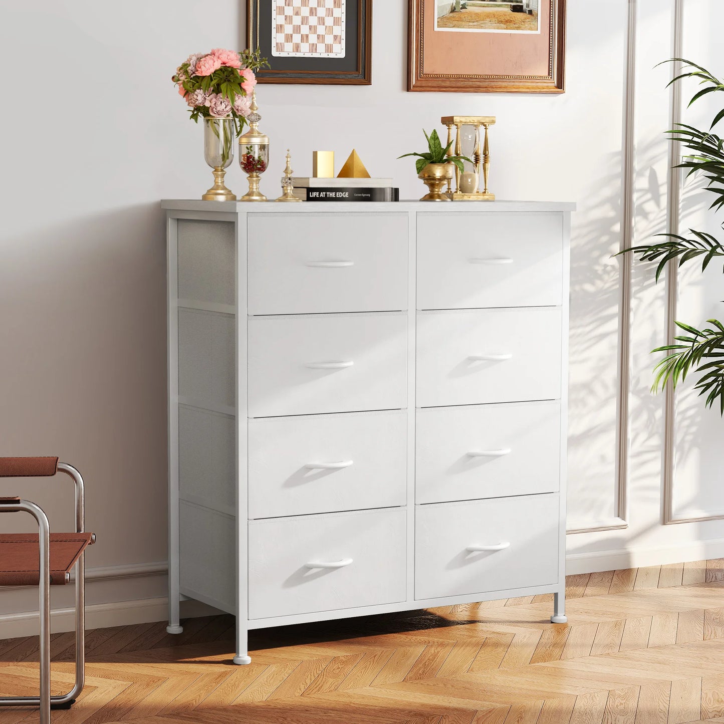 JHK Dresser Wardrobe With 8 Fabric Drawers Metal Frame