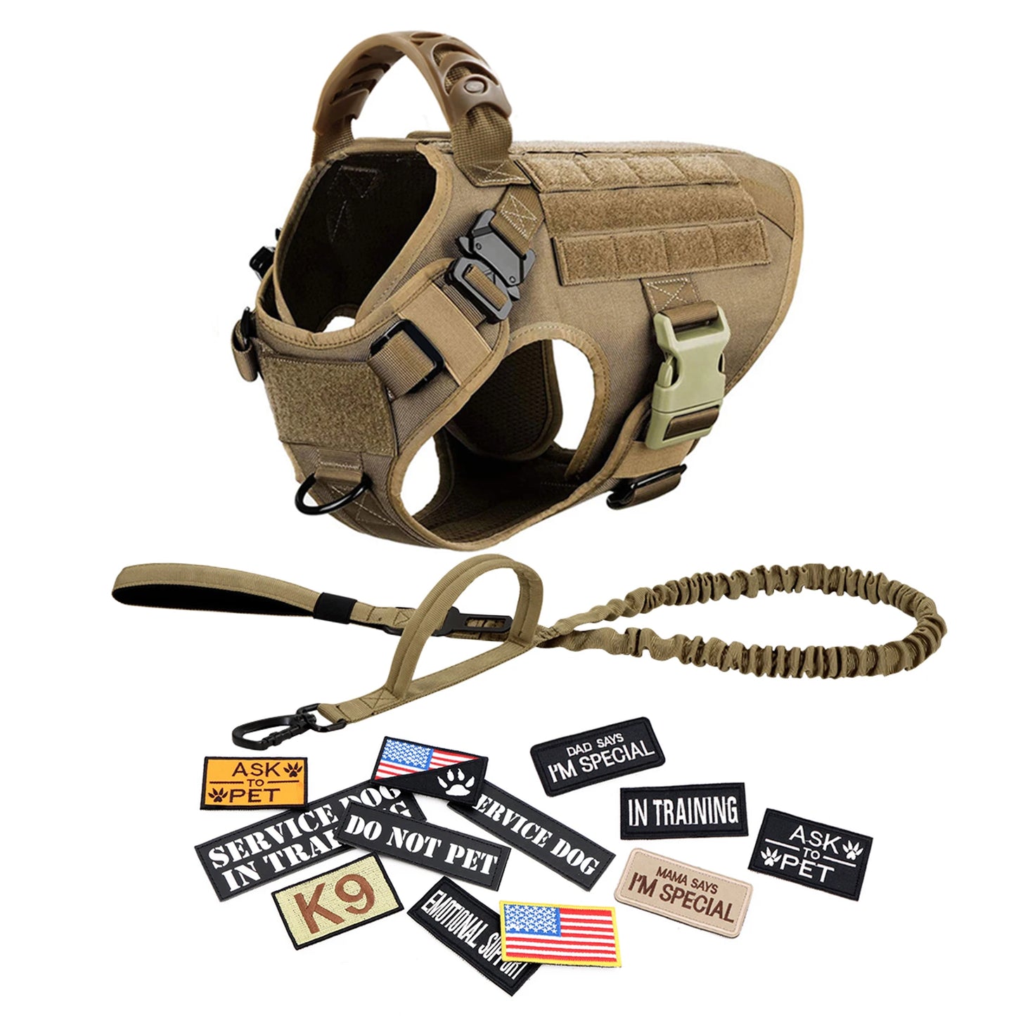 PETRAVELCN Military Dog Harness Vest With Leash Patches Set