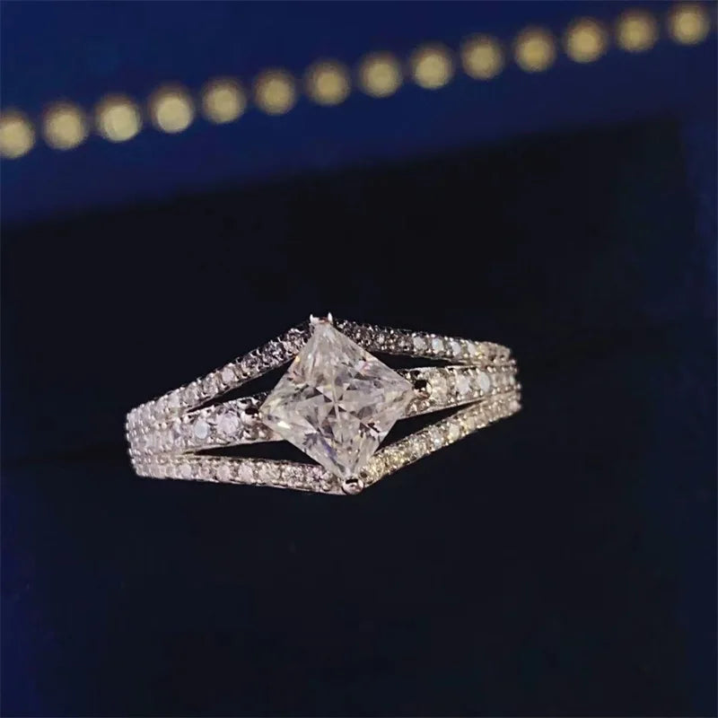 Princess Square Moissanite Engagement Ring Gold Plated Wedding Jewelry