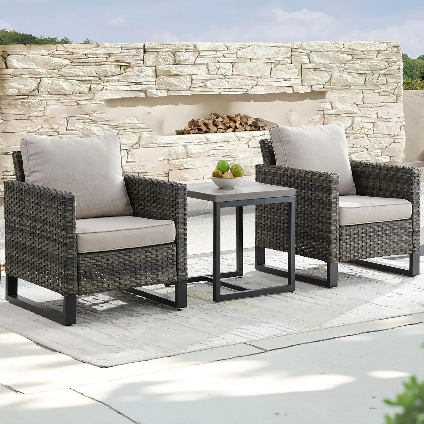 Wicker Outdoor Patio Chairs Set Rattan Bistro Furniture