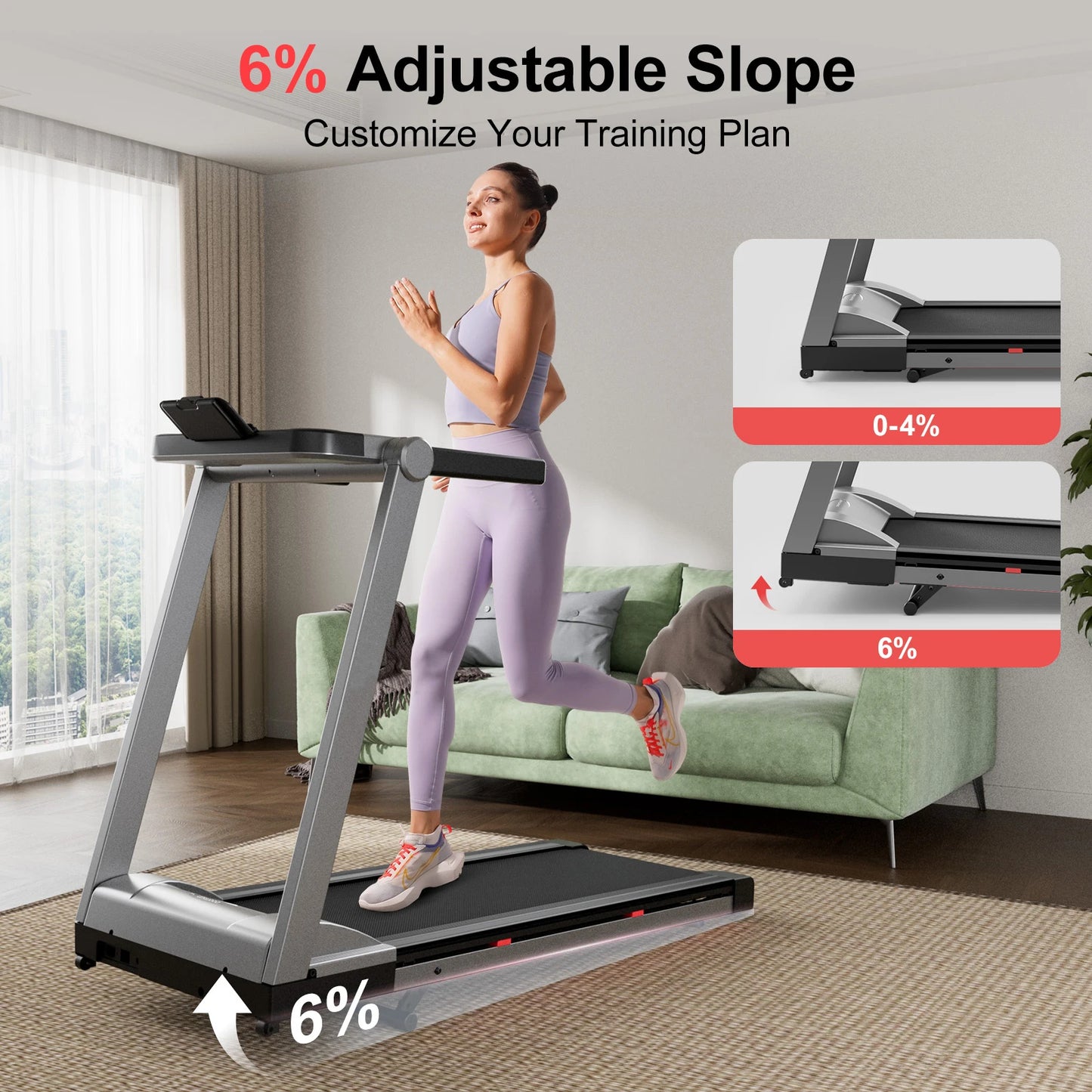 Superun 3.5HP Foldable Incline Treadmill With Handle Bar Holder