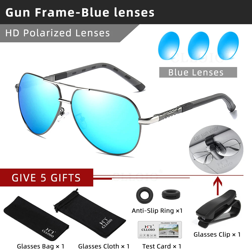 CLLOIO Men Aluminum Polarized Sunglasses Driving Glasses
