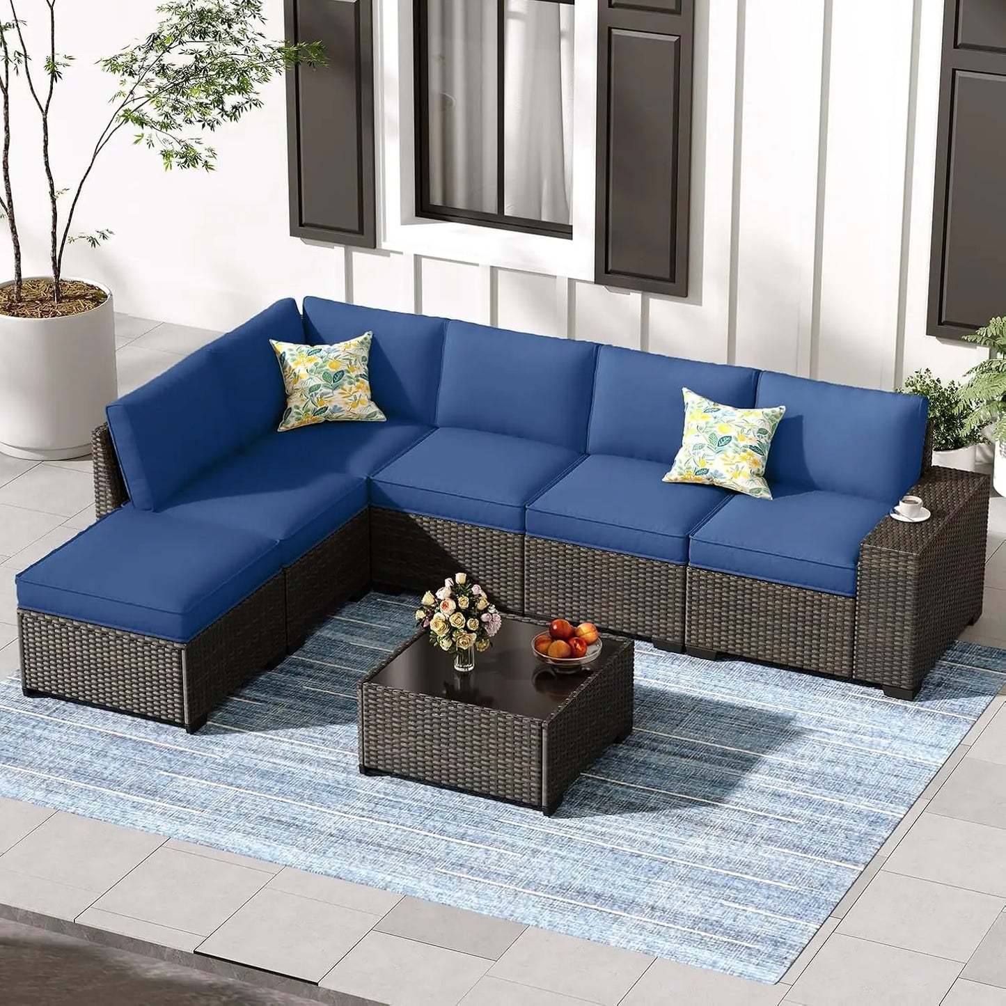 Guangbai All-Weather Outdoor Wicker Patio Furniture Set With Glass Table
