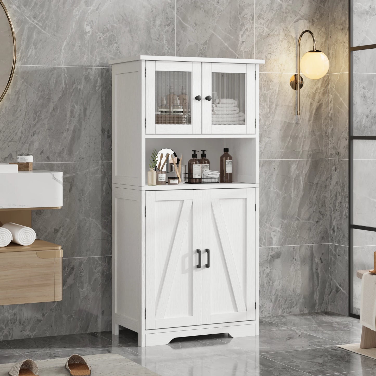 HobbyLane Free Standing Pantry Cabinet With Glass Doors