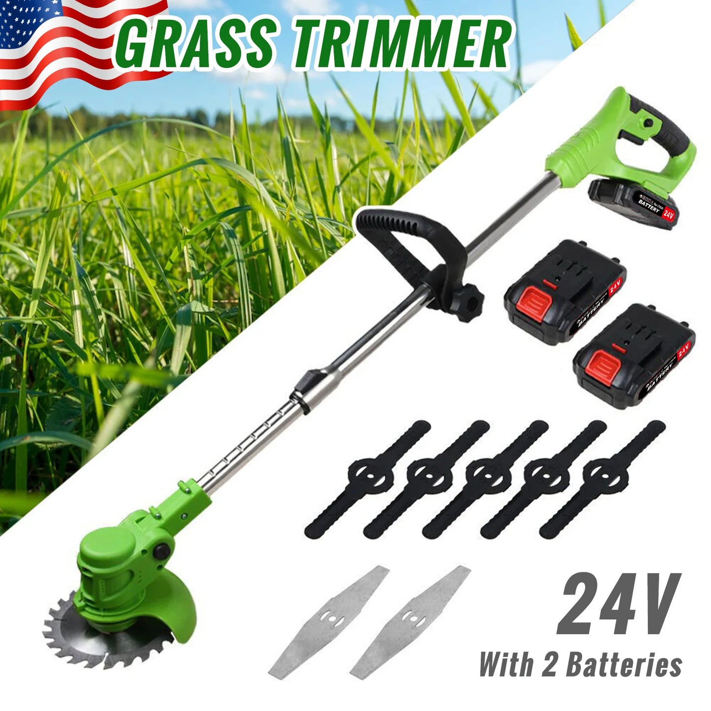 Electric Cordless Weed Trimmer 2-In-1 Brushless Lawn Cutter With 2 Batteries