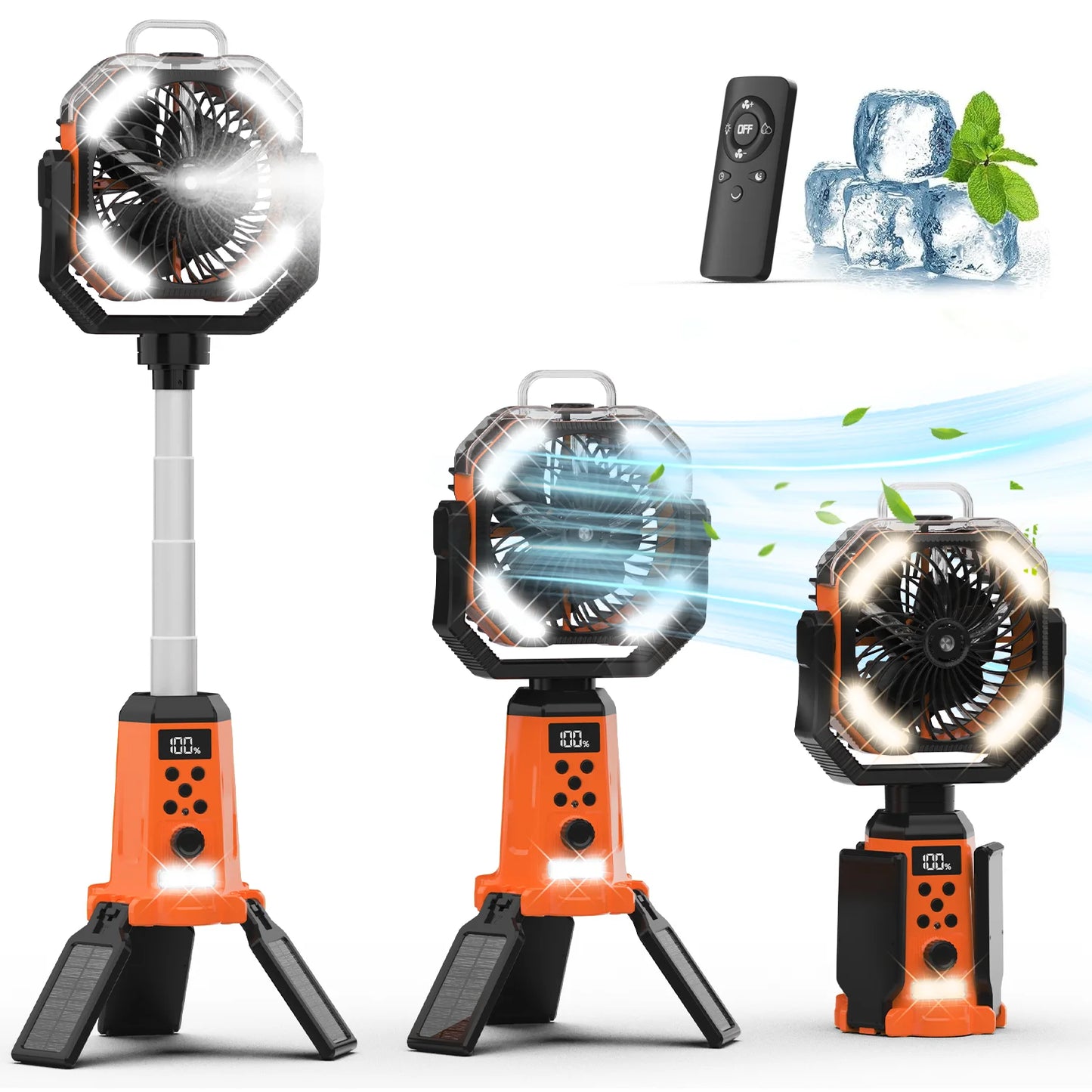 Portable Rechargeable Camping Fan With Stand Remote Control And Spray