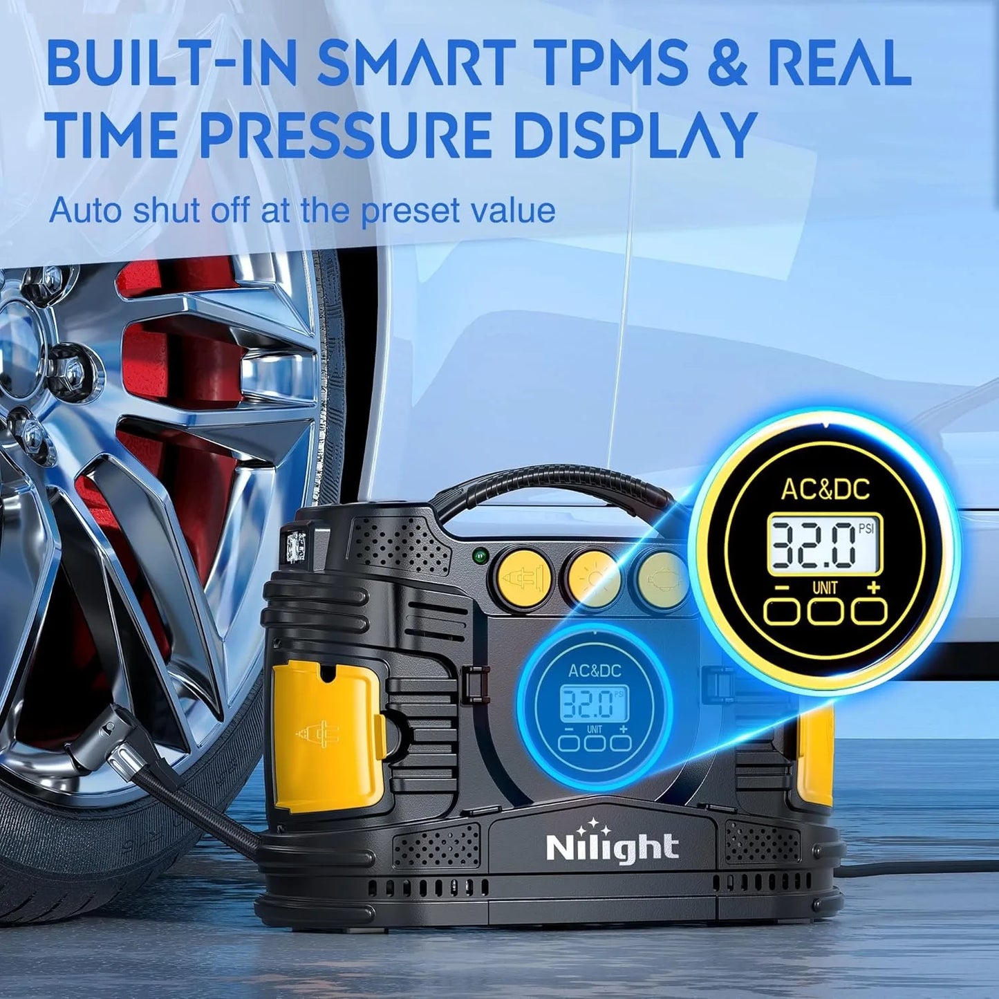 Tire Inflator Portable Air Compressor Dual Power for Cars