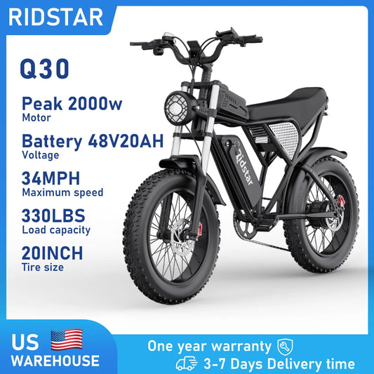 RIDSTAR Q30 2000W Electric Bike 48V 20Ah Fat Tire Cruiser
