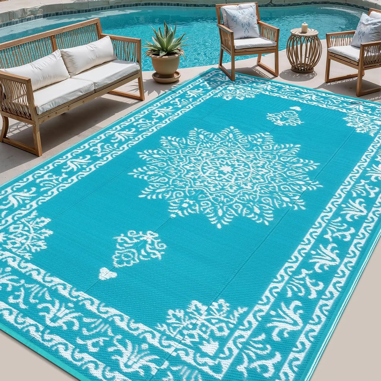 Waterproof Reversible Outdoor Rug UV Resistant Portable Mat Patio