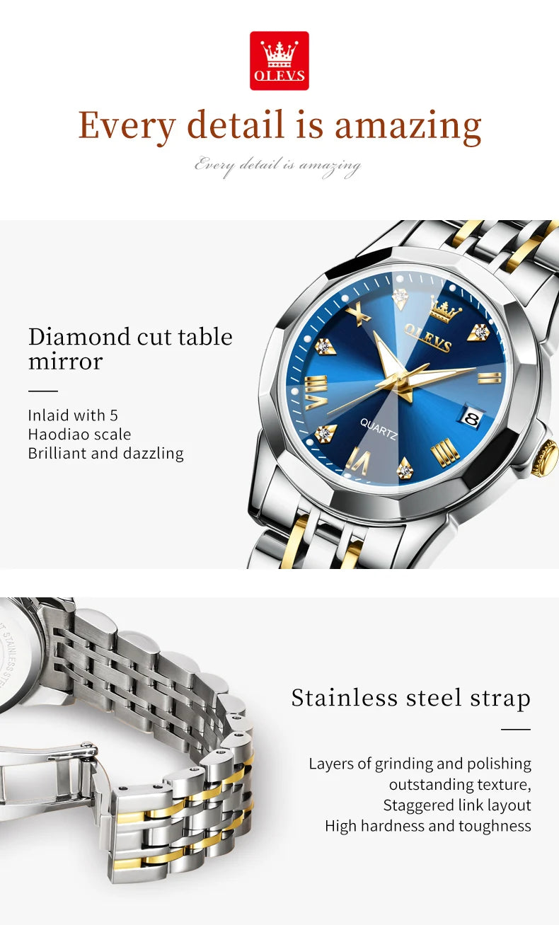 OLEVS 9931 Quartz Women's Watch Stainless Steel Dual Calendar Waterproof
