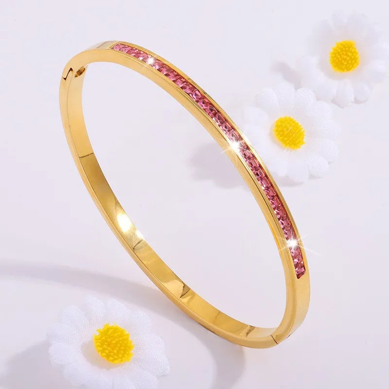 Sparkling Zirconia Inlaid Stainless Steel Stackable Bracelet Set For Women