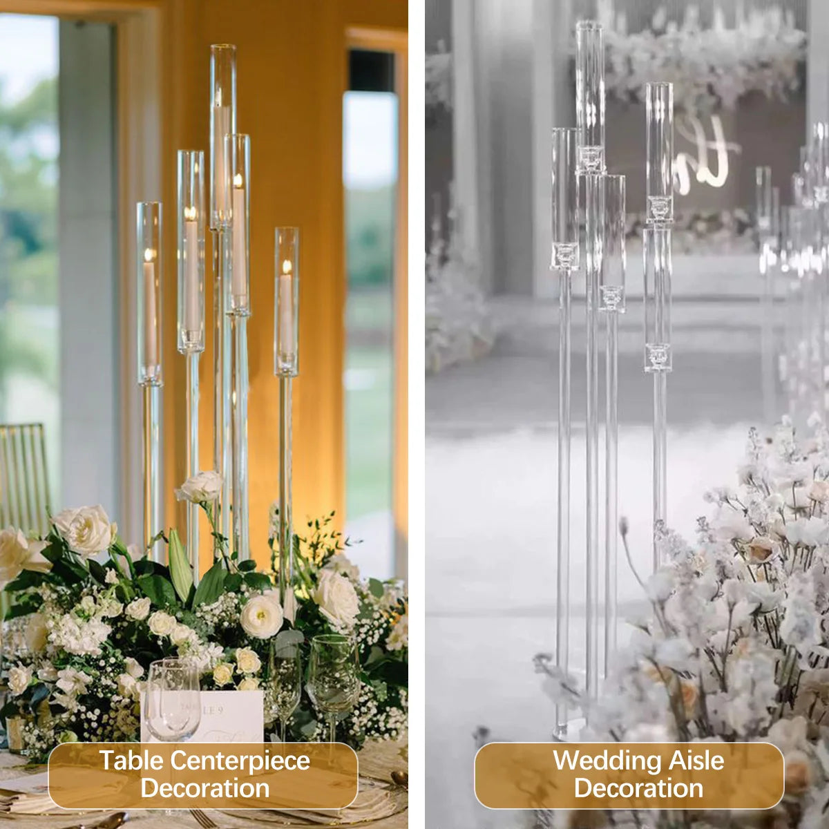 Vincigant 10Pcs Acrylic 5 Arm Floor Candelabra Holder