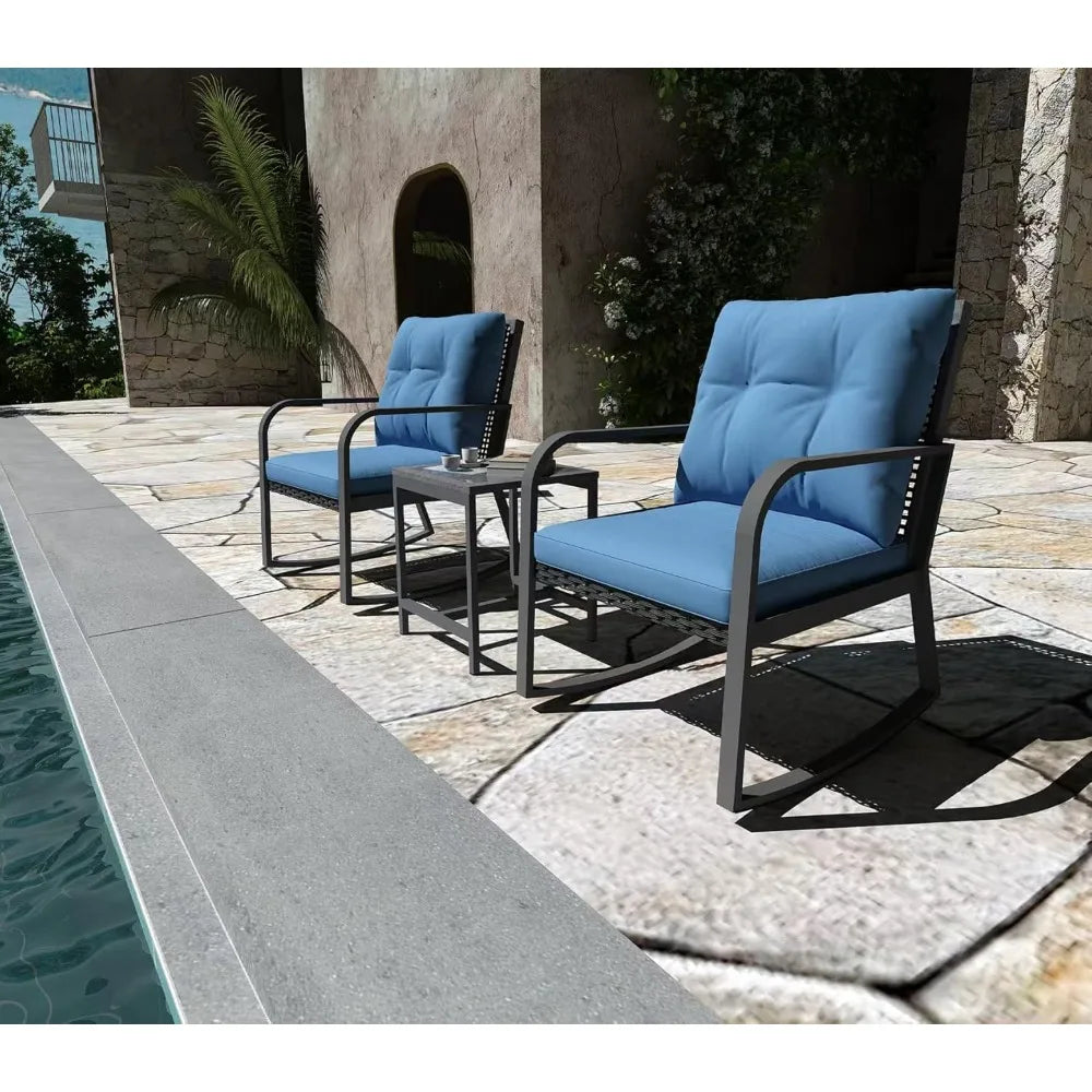 Bistro Patio Table And Rattan Rocking Chairs Set Outdoor