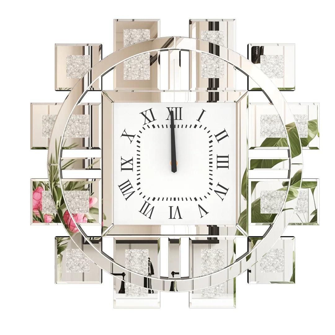 Decorative Wall Clock With Crystal Crushed Diamond Inlay, Battery Operated