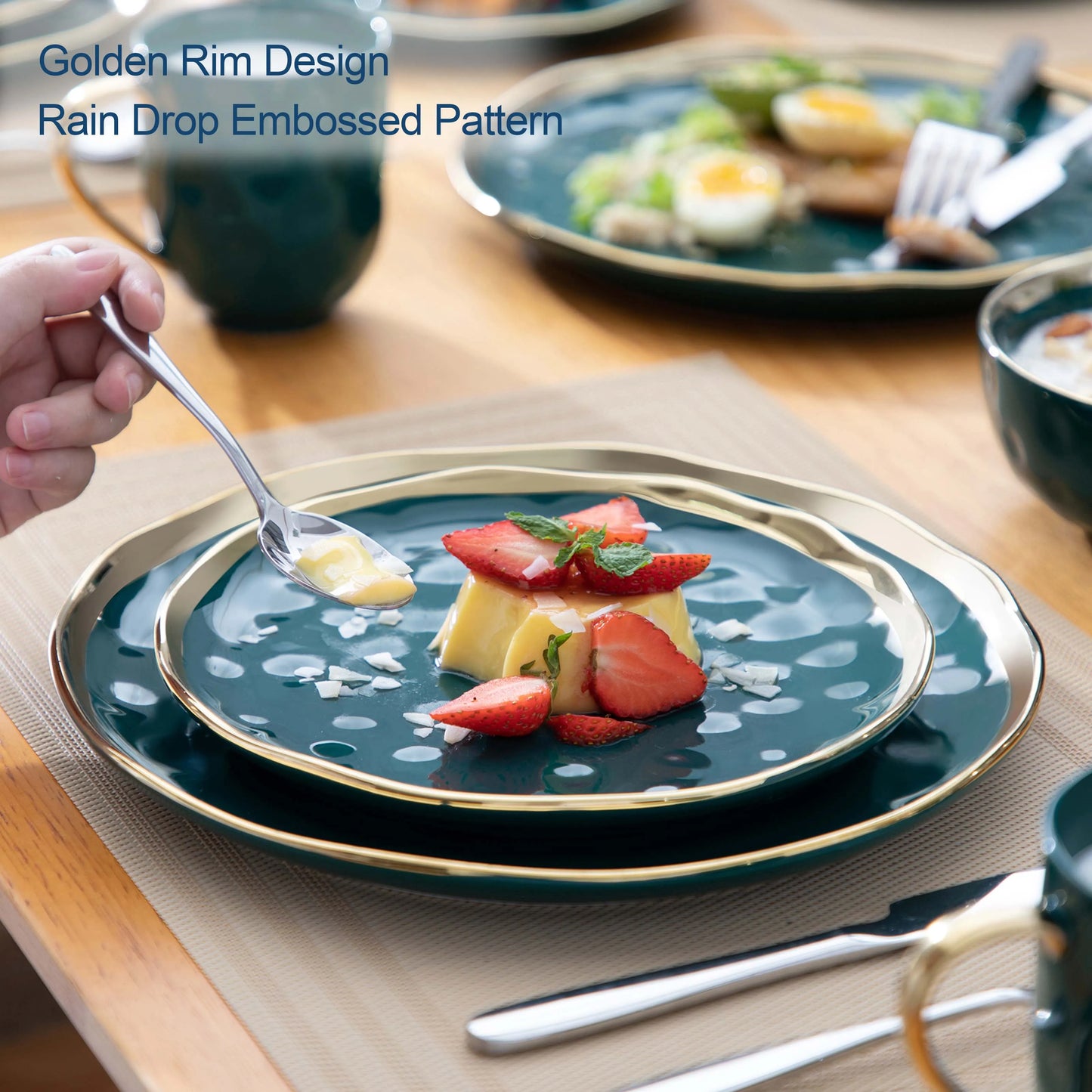MALACASA Porcelain Dinnerware Set With Gold Trim Ceramic Tableware