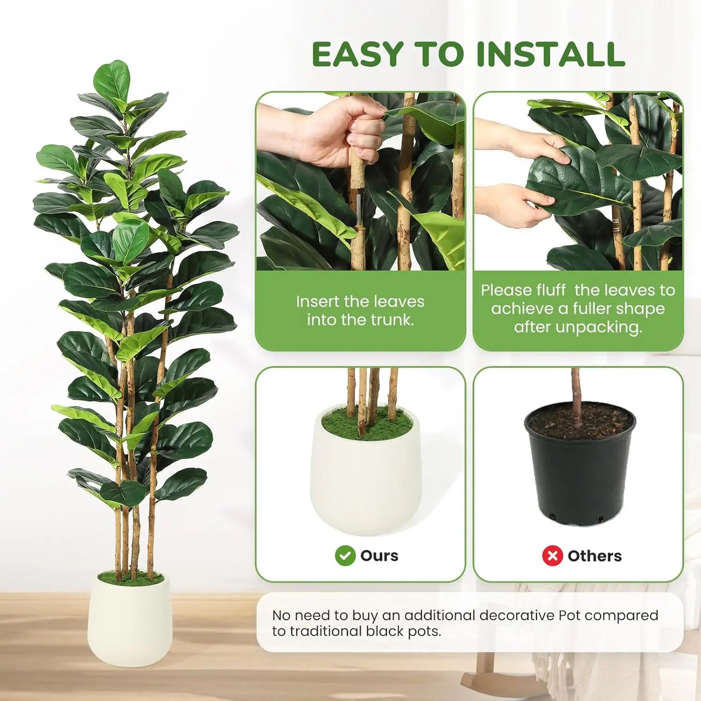 HiMISSCN Fiddle Leaf Fig Tree With Pot For Home Decor