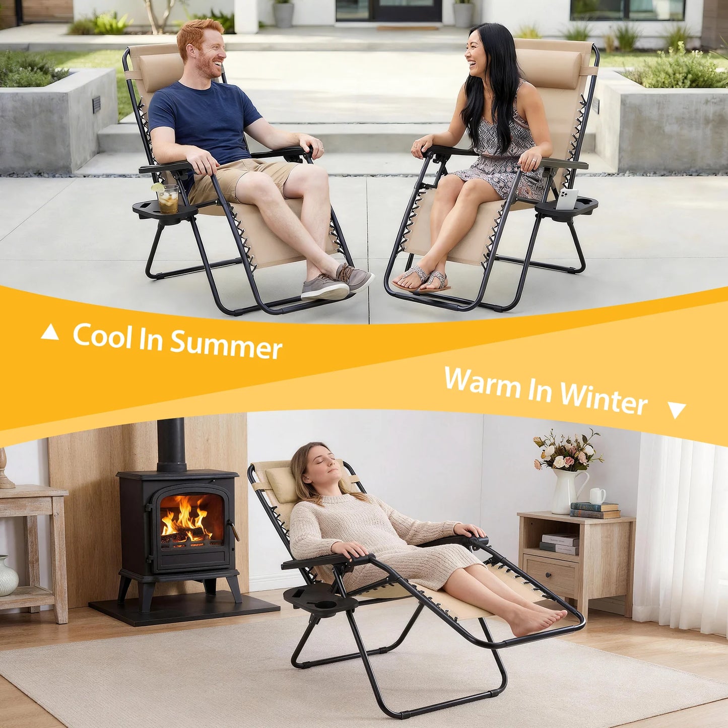 JHK Portable Zero Gravity Recliner Chairs With Cup Holder Trays